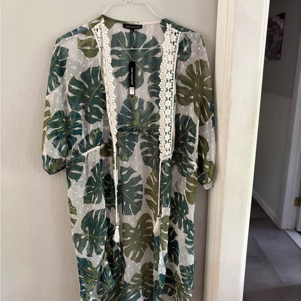 New Tropical Leaf Print Swim Coverup